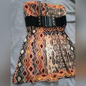 Geometric Patterned Dress with Belt